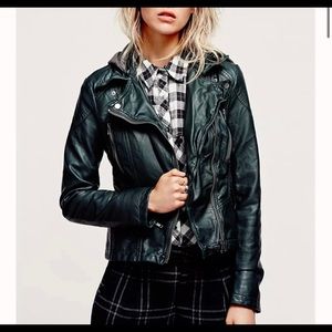 Free People Vegan Leather Hooded Moto Jacket